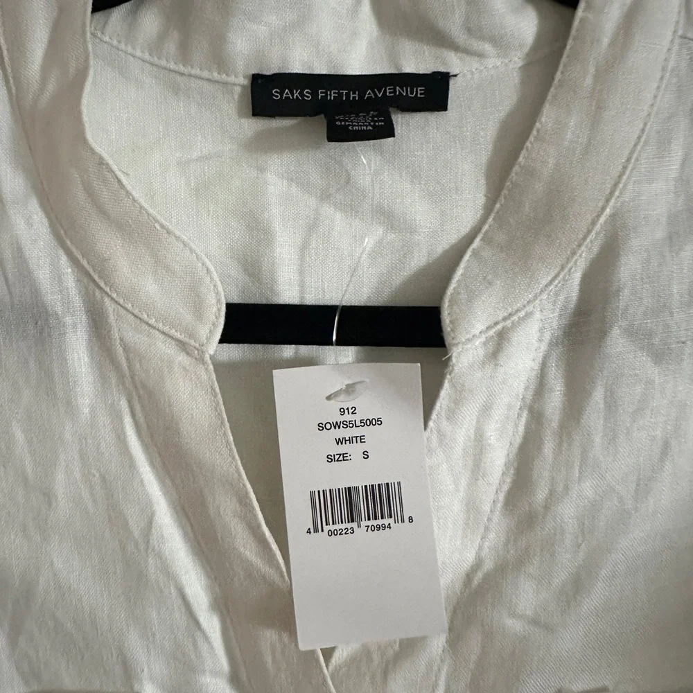 Saks Fifth Avenue linen White Button-Down Shirt Dress - Picture 2 of 8